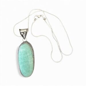 Handcrafted silver plated amazonite pendant with 18 in silver plated snake Chan